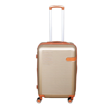 24" Travel Suitcase Champagne Leather Stripe Expandable Luggage