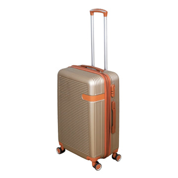 24" Travel Suitcase Champagne Leather Stripe Expandable Luggage
