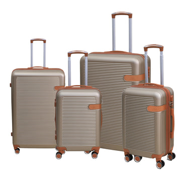 4Pcs Travel Suitcase Champagne Leather Stripe Expandable Luggage Trolley