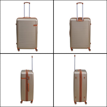 4Pcs Travel Suitcase Champagne Leather Stripe Expandable Luggage Trolley