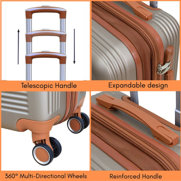 28" Travel Suitcase Vienna Champagne Expandable ABS Luggage