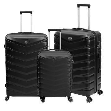 3PCS Travel Suitcase Denver Black Expandable ABS Luggage