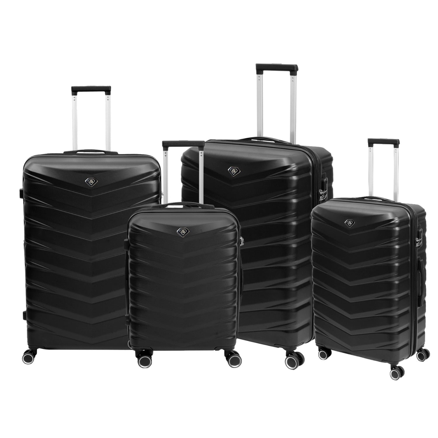 Travel Suitcase 4Pcs Set Pure Black Expandable Luggage Trolley