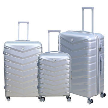 3PCS Travel Suitcase Denver Silver Expandable ABS Luggage