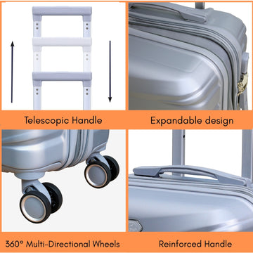 3PCS Travel Suitcase Denver Silver Expandable ABS Luggage