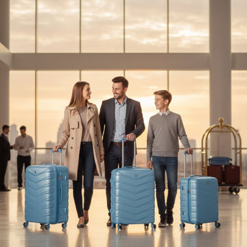 Travel Suitcase 4Pcs Set Ice Blue Expandable Luggage Trolley