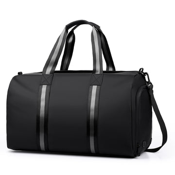 Large Black Stripe Water Resistant Gym Sports Hold all Duffle Bag