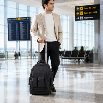 Black Rolling Laptop Backpack Wheeled Trolley Travel Work Business Bag