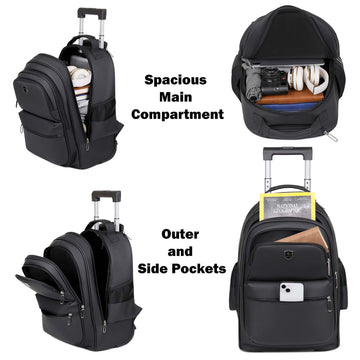 2-in-1 Rolling Trolley Black Backpack with Extendable Handle