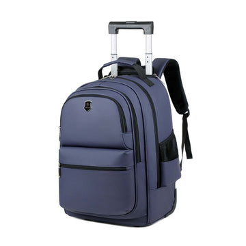 2-in-1 Rolling Trolley Blue Backpack with Extendable Handle