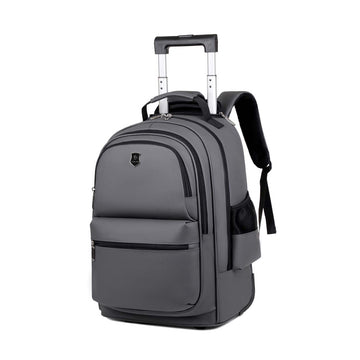2-in-1 Rolling Trolley Grey Backpack with Extendable Handle