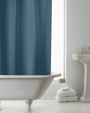 Plain Navy Shower Curtain with Hooks
