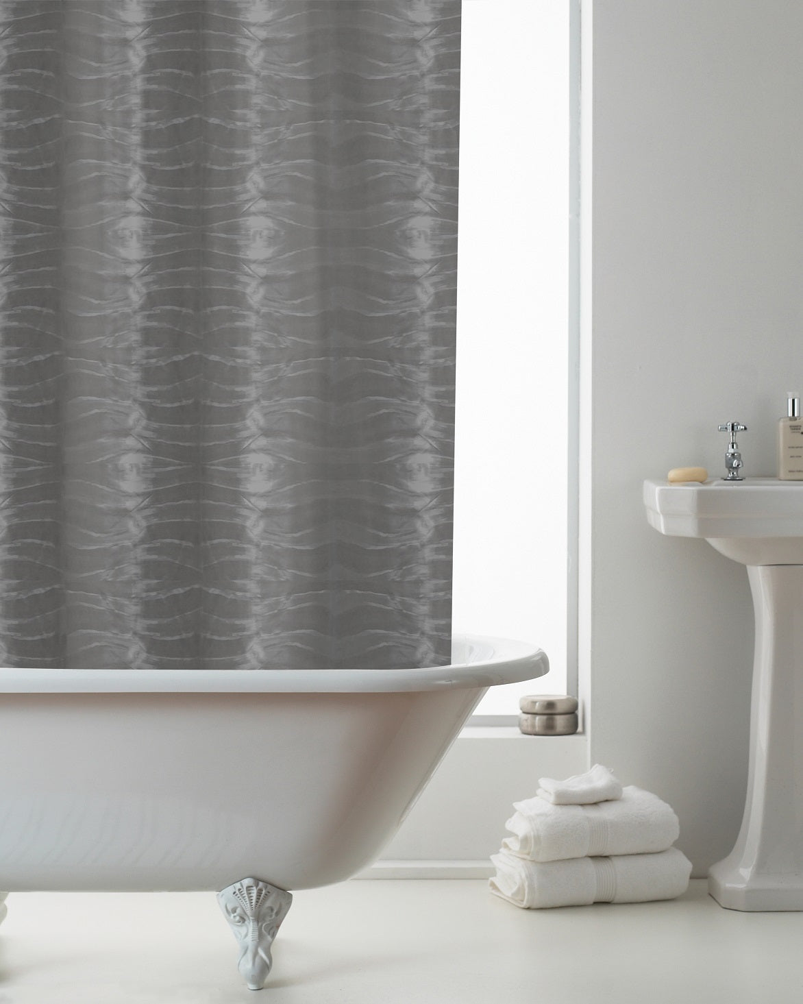 3D Wave Waterproof Shower Curtain with Hooks - Smoke Grey
