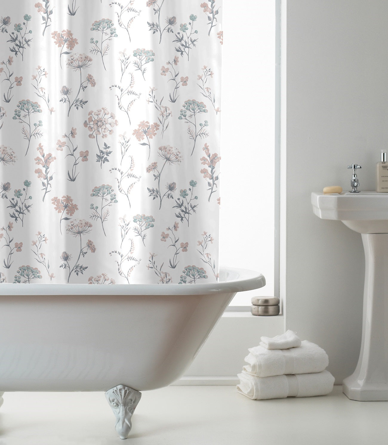 Country Flowers Shower Curtain with Hooks - New