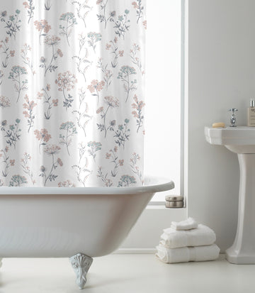 Country Flowers Shower Curtain with Hooks - New
