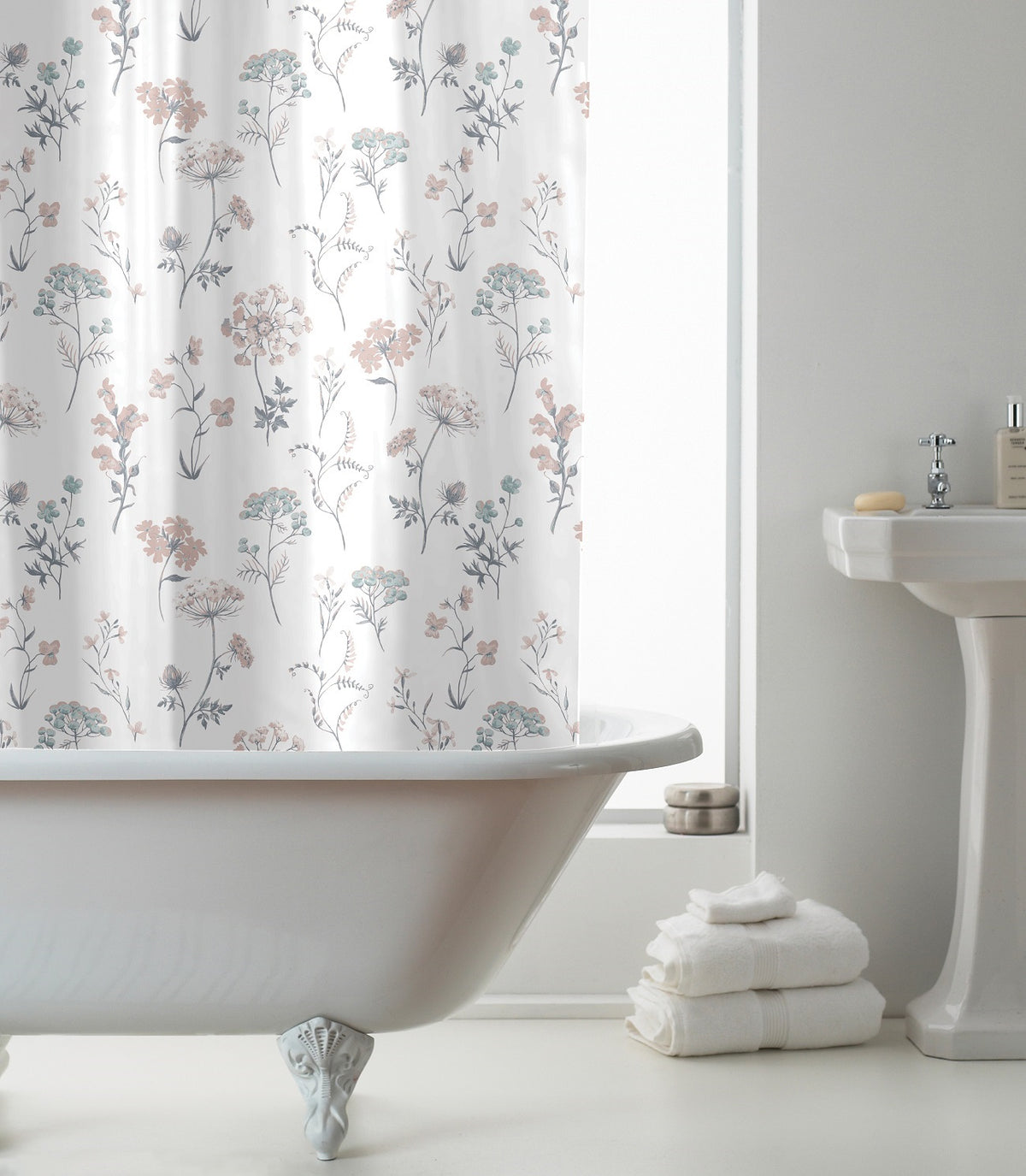 Country Flowers Shower Curtain with Hooks - New