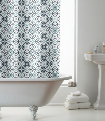 Geometric Shower Curtain with Hooks - New