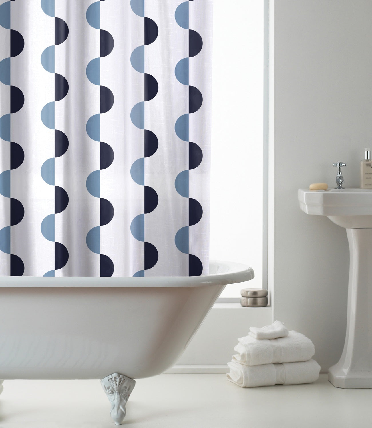 Wave Shower Curtain with Hooks - Blue