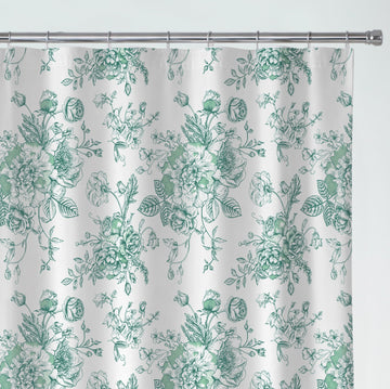 Floral Striped Embossed Waterproof Shower Curtain with Hooks - Green