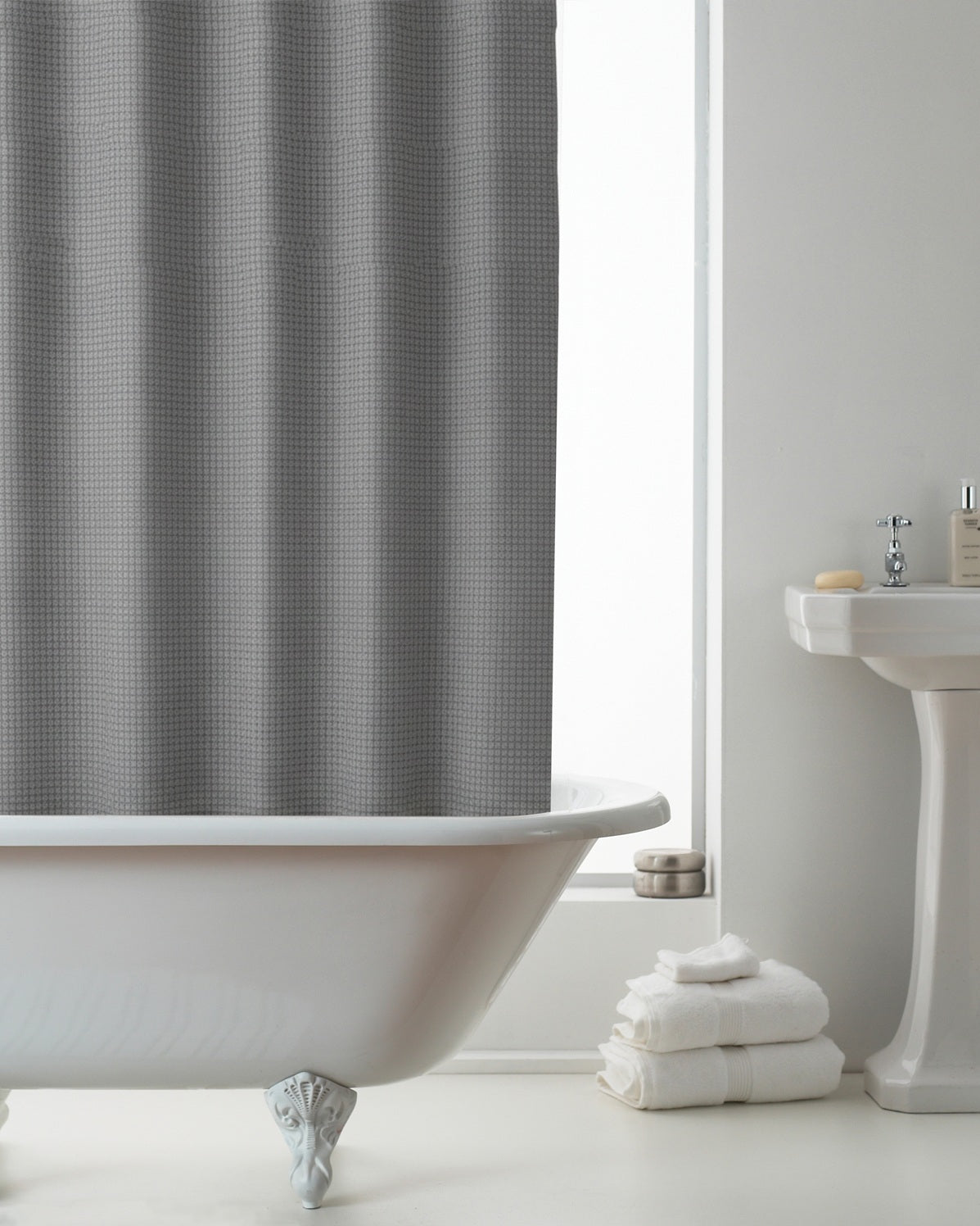 Embossed Textured Shower Curtain with Metal Rings - Grey
