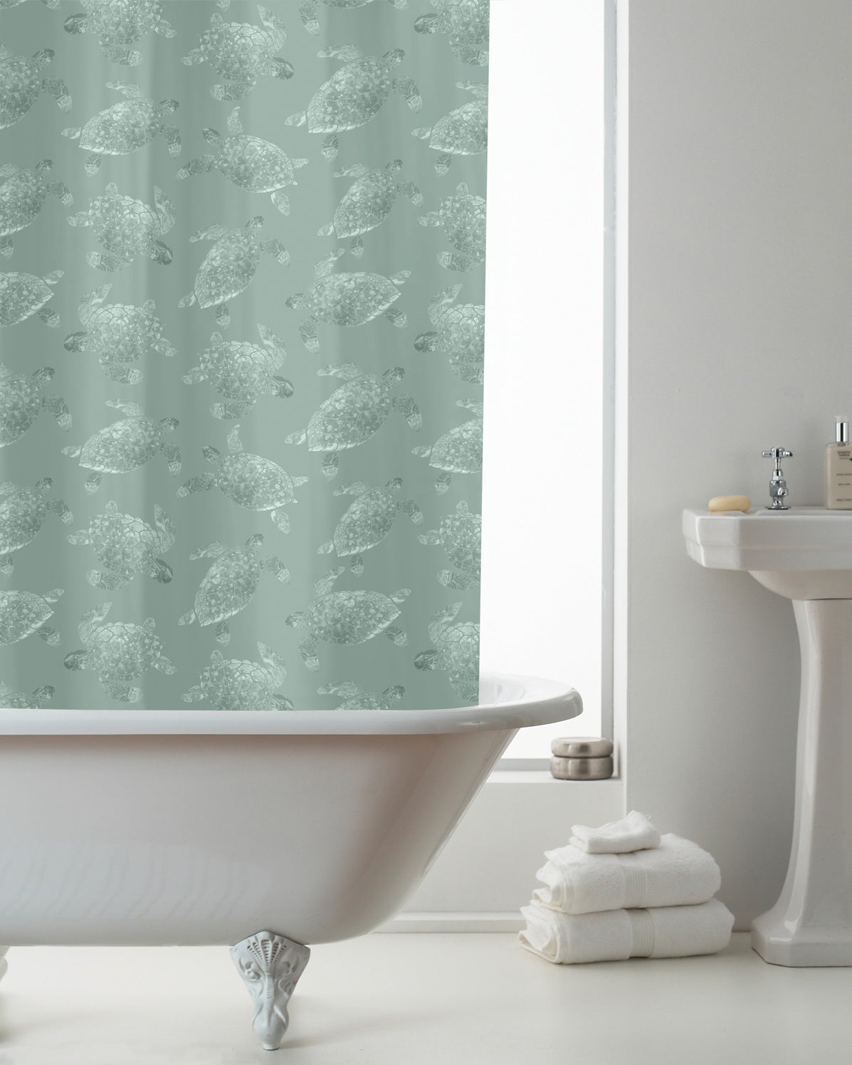 Turtles Waterproof Mould Proof Shower Curtain with Hooks - Green