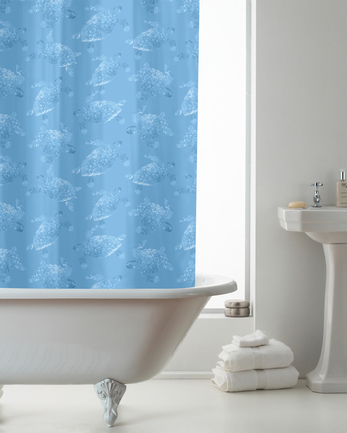 Turtles Waterproof Mould Proof Shower Curtain with Hooks - Blue