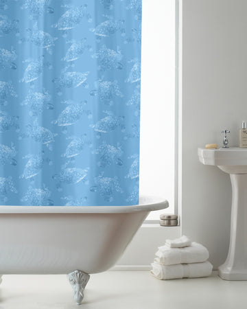 Turtles Waterproof Mould Proof Shower Curtain with Hooks - Blue
