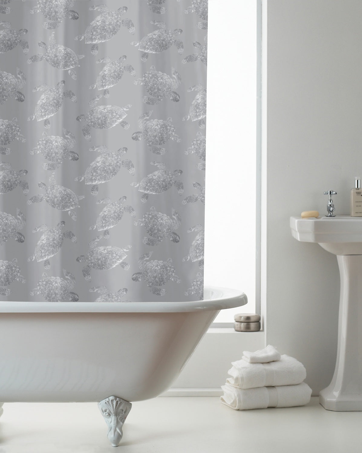 Turtles Waterproof Mould Proof Shower Curtain with Hooks - Grey