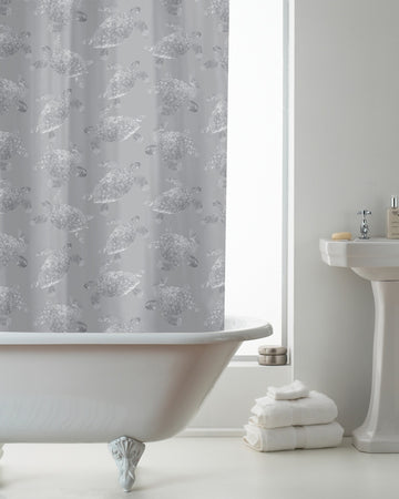 Turtles Waterproof Mould Proof Shower Curtain with Hooks - Grey