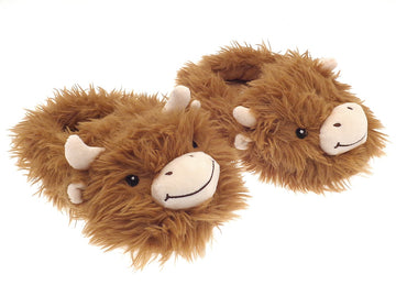 Highland Cow Novelty Slippers, UK size 7-8 Large Natural