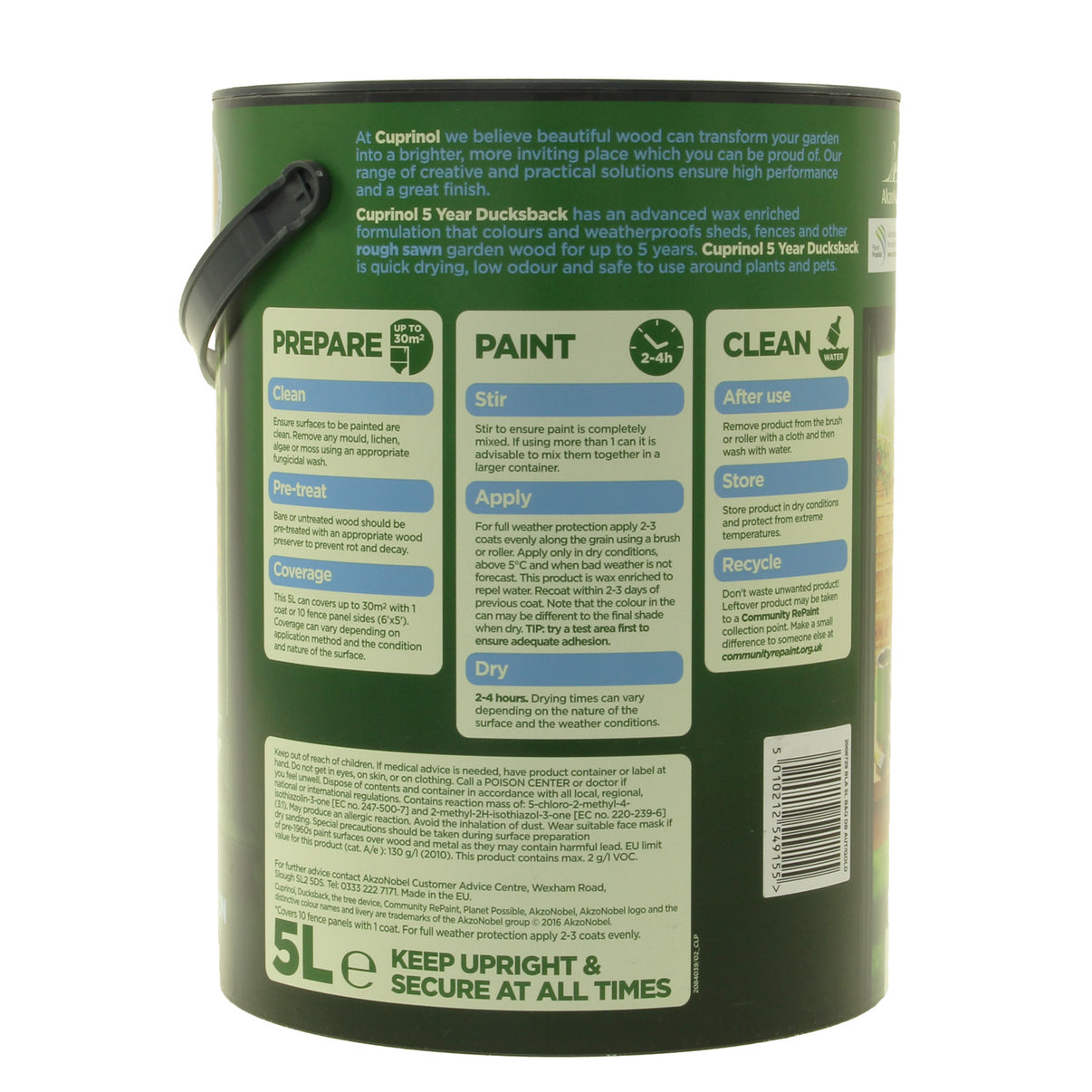 Cuprinol 5 Litre Ducksback Weatherproof Fence Paint Forest Green