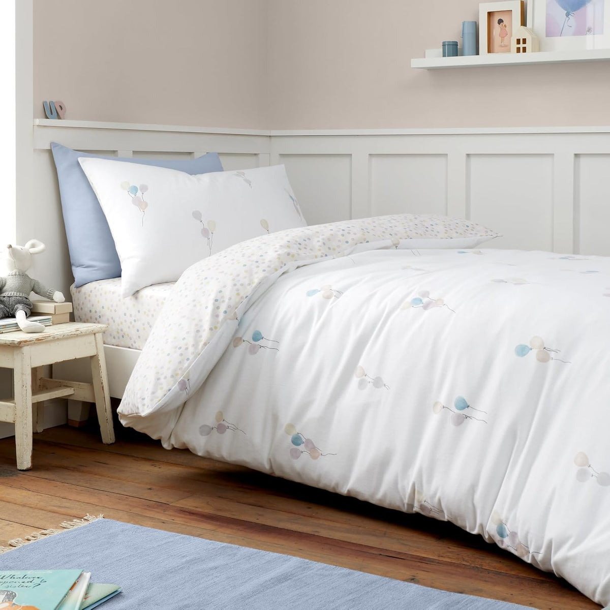 Flannelette Brushed Cotton Balloons Duvet Cover Set, Toddler Cotbed