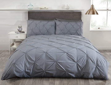 Pintuck Duvet Cover Set Poly Cotton, Double, Silver Grey