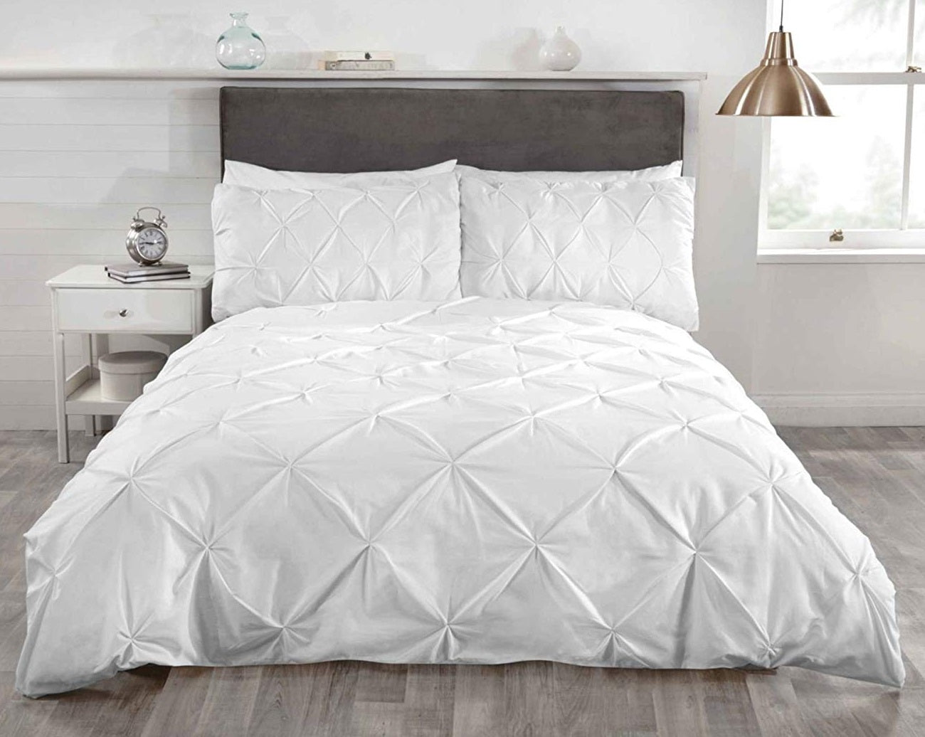 Pintuck Duvet Cover Set Poly Cotton, King, White