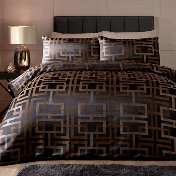 Bardon Jacquard Duvet Cover, King, Black & Gold