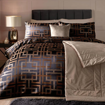 Bardon Jacquard Duvet Cover, Double, Black & Gold