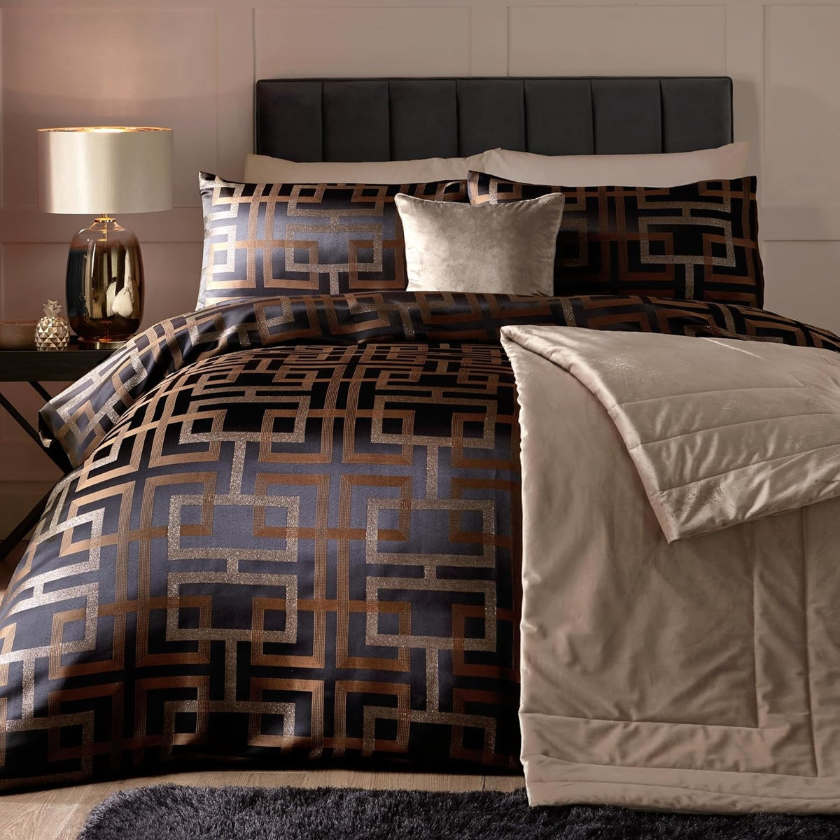 Bardon Jacquard Duvet Cover, Double, Black & Gold