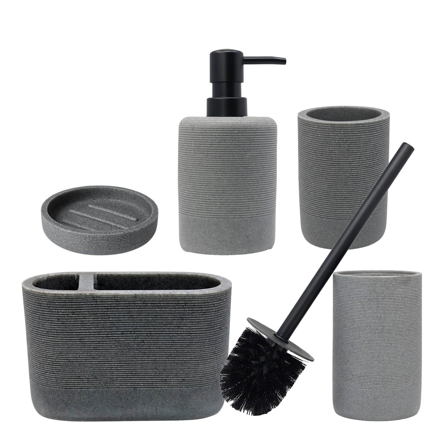 Grey Soap Dispenser Toothbrush Holder & Toilet Brush Holder
