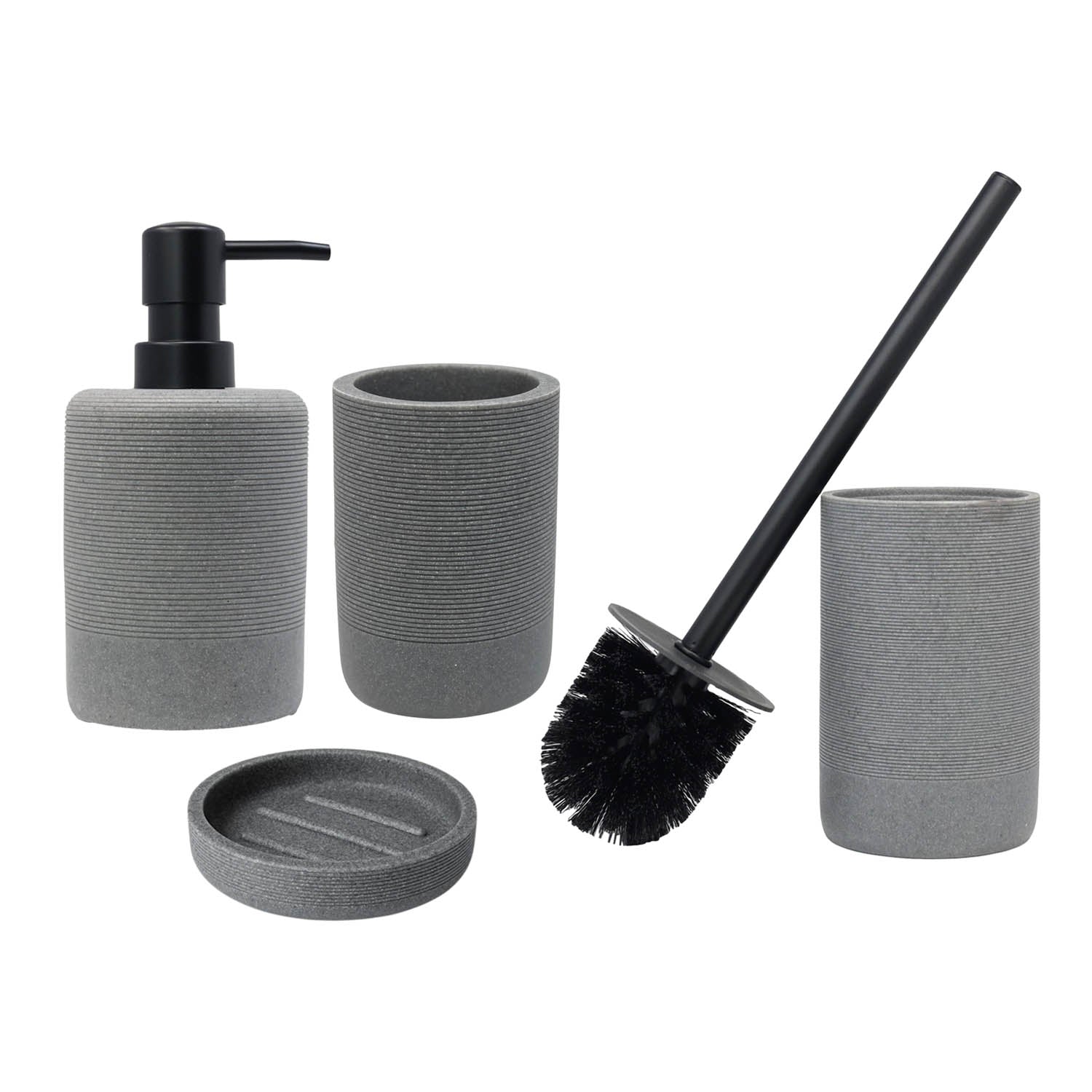 Grey Soap Dispenser & Toothbrush Holder with Toilet Brush Holder