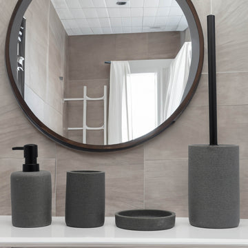 Grey Soap Dispenser & Toothbrush Holder with Toilet Brush Holder