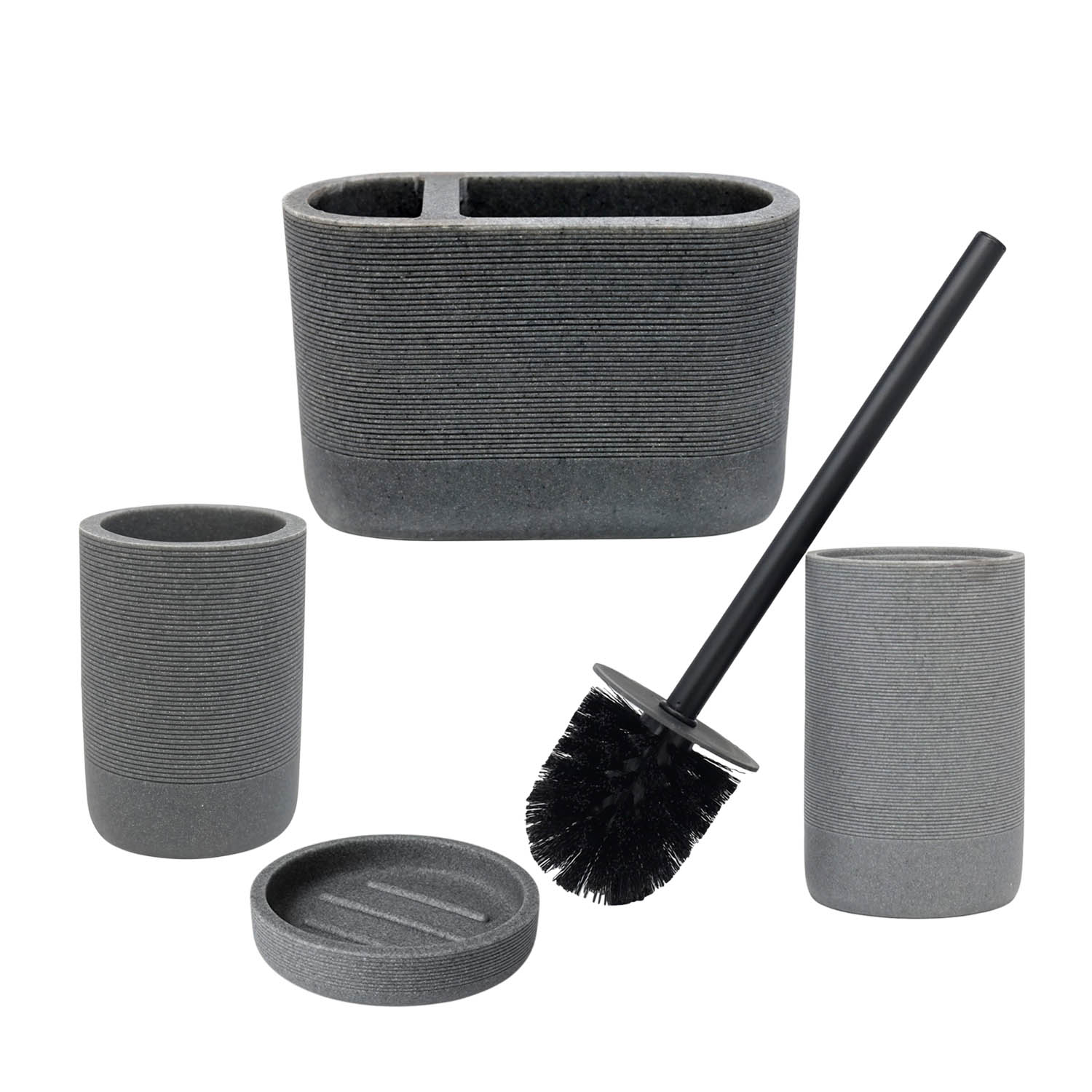 Dual Toothbrush Holder & Tumbler Soap Dish Bar Toilet Brush