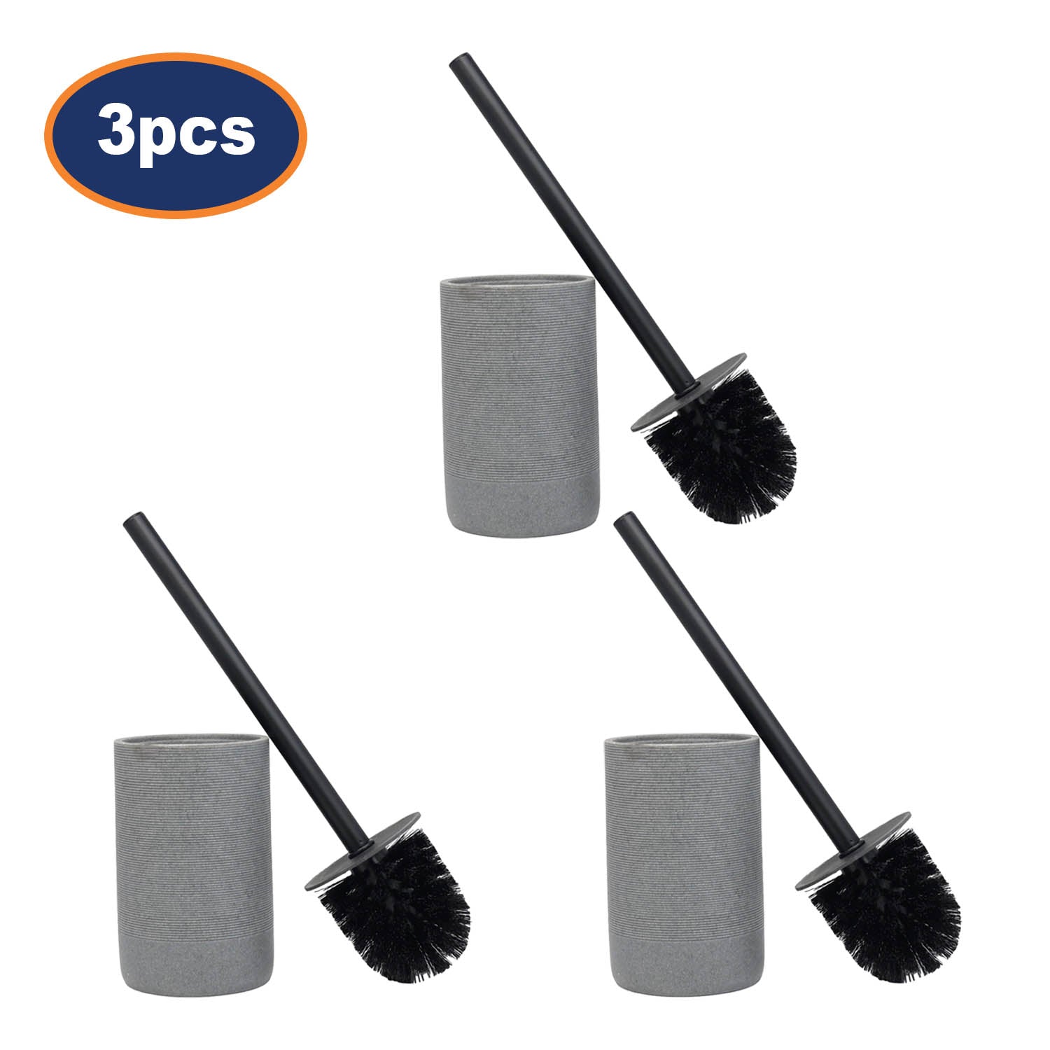 3Pcs Round Toilet Brush & Holder