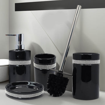 Diamante Stripe Soap Dispenser & Dish Toilet Brush & Holder