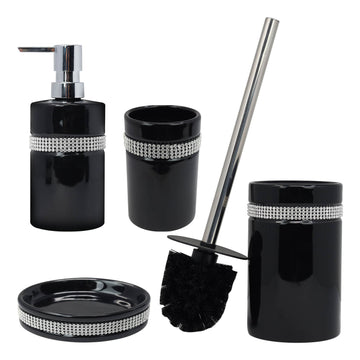 Diamante Stripe Soap Dispenser & Dish Toilet Brush & Holder