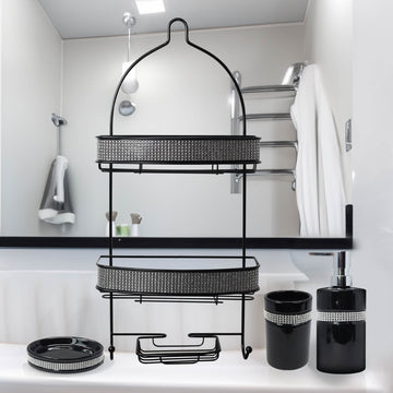 Diamante Stripe Soap Dispenser & Soap Dish with 2 Tier Shower Caddy