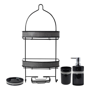 Diamante Stripe Soap Dispenser & Soap Dish with 2 Tier Shower Caddy
