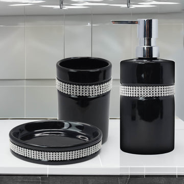 Diamante Stripe Soap Dispenser & Toothbrush Holder with Soap Dish