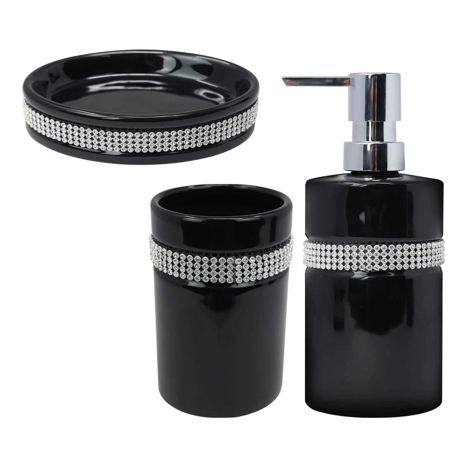 Diamante Stripe Soap Dispenser & Toothbrush Holder with Soap Dish