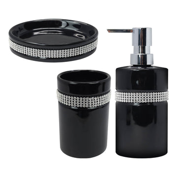 Diamante Stripe Soap Dispenser & Toothbrush Holder with Soap Dish