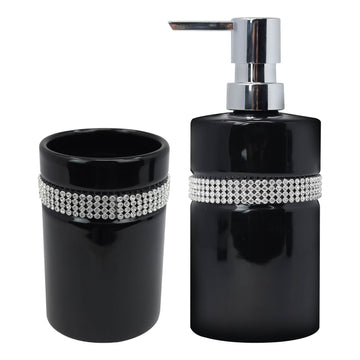 Diamante Stripe Soap Shampoo Lotion Dispenser & Toothbrush Holder